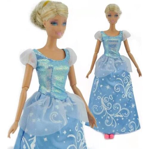 Blue Floral 1/6 BJD Clothes for Barbie Doll Dress Outfits off Shoulder Princess Gown 11.5" Dolls Accessories Kids Playhouse Toy