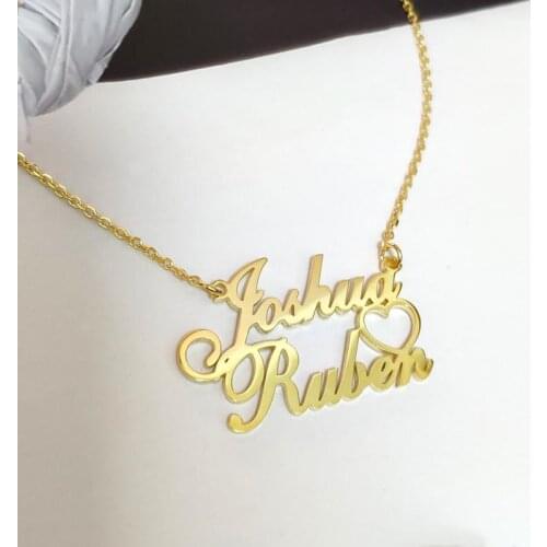 Romantic Empty Heart Necklace Custom Double Name Necklace Couple Jewelry Stainless Steel Personalized Nameplate Love Necklace