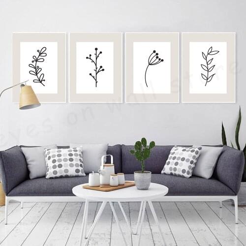 Line Leaevs and Flower Bud Poster Minimalism Wall Print Nordic Style Painting on The Wall for Living Room Home Decor