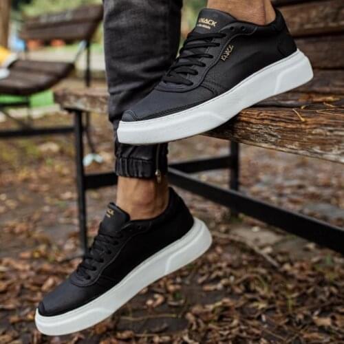 Knack Casual Male Shoes Black White Base High Bottom Casual New Season Spring Summer 2021 Laced Street Style