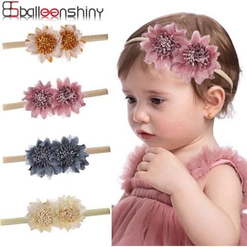 BalleenShiny Baby Girl Headband Princess Flower Hair Accessory Creative Stitching Flowers Fashionable Nylon Headband for Kids
