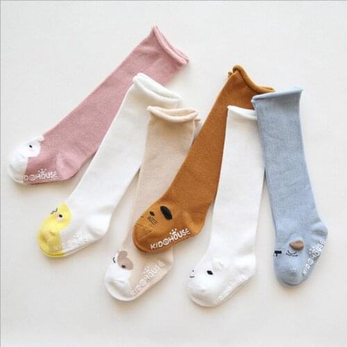 Adorable newborn boys socks cartoon animal head design infant kids knee high long socks for girls booties children leg warmers