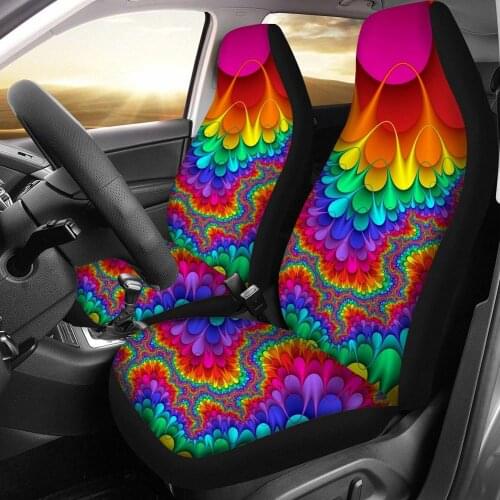INSTANTARTS 2 Pcs/Set Durable Car Seat Protector Rainbow Boho Ethnic Tie Dye Print Nonslip Soft Car Seat Covers for Women Girls