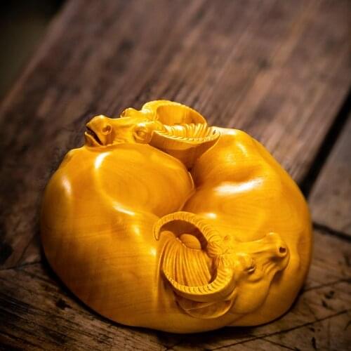 Boxwood 5CM 7CM Bull Solid Wood Carving Feng Shui Buffalo Animal Wood Statue Chinese Zodiac Sculpture Home Decor