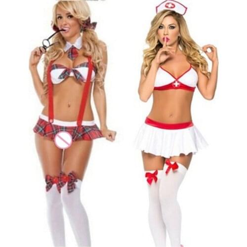 Sexy Girl Lingerie Nurse Or Student Uniform Costume Suspender Halloween Cosplay New Porn Women Sexy Hot Erotic Lingerie