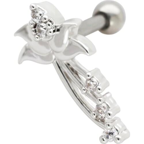 JHJT 16G/1.2mm Cartilage Earrings Stud Nail G23 Titanium Flower Cartilage Ear Piercing Body Jewelry