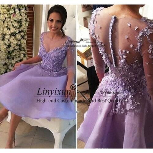 Chic Lavender Short Homecoming Dress A-Line Half Sleeves Juniors Sweet 15 Graduation Cocktail Party Dress Plus Size Prom Dresses