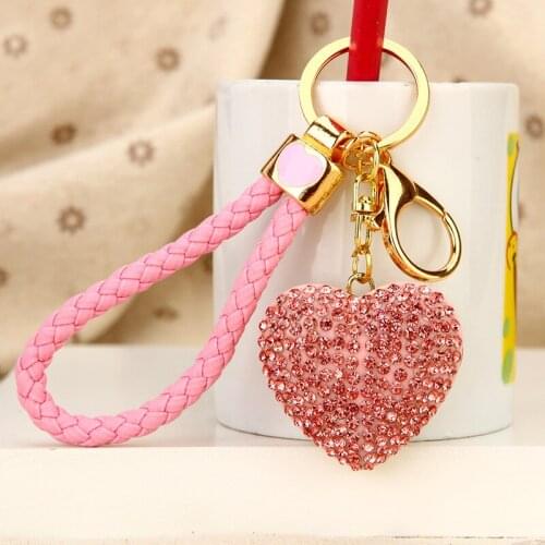 Rhinestone Small Love Heart-shaped Car Keychain for Men /Women Korean Creative Bag Pendant Metal Key Chain Ring Gift