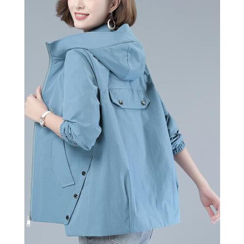 2021 New Spring Autumn Trench mom Coat Women Plus size Hooded Female Windbreaker Korean Loose Outwear Casual Short Coats Lining