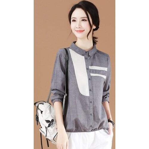 High Quality Womens Stand Collar Casual Shirts Blouse Patchwork Embroidery Long Sleeve Shirts Female Casual Ladies Tops SW-043