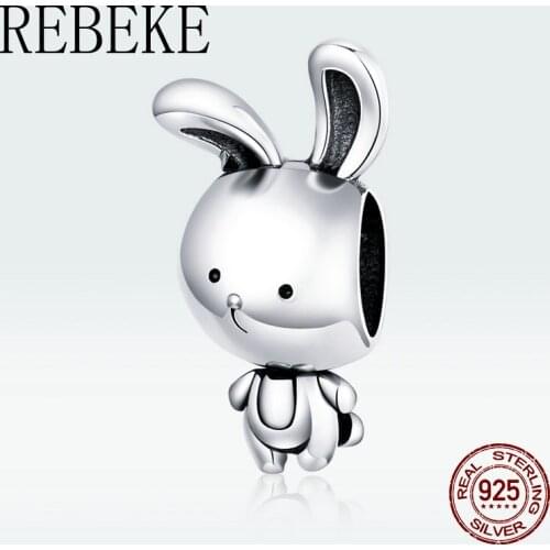 Jewelry wholesale 100% 925 sterling silver cute rabbit charm fit bangle bracelet beads for women jewelry pendant gift making