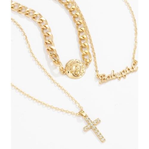 YWZIXLN Trend Jewelry Multi-layer Crystal Cross Pendant Necklace Golden Color Unquie Women Fashion Necklace Wholesale N0207