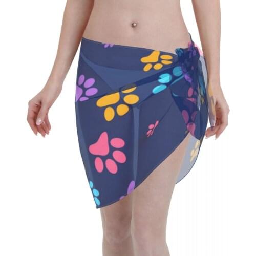 Womens Swim Wear Bikini Cover Up Colorful Dog Cat Paw Printd Beach Mini Wrap Skirt Sarong Pareo Shorts Summer Beachwear