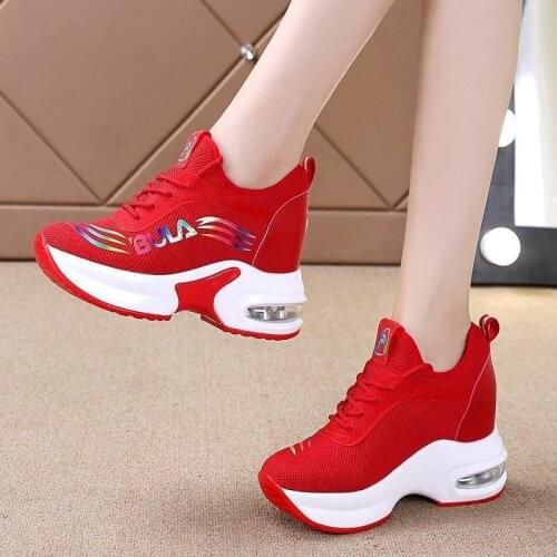 Elevator Flying Woven Shoes Womens 2020 Autumn New Korean Ins Fashion Red All-match Dad Shoes Platform Casual Sneakers