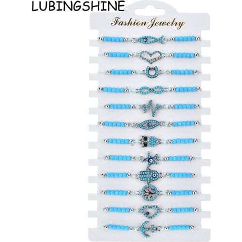 Boho Women 12pcs/Set Natural Stone Infinity Love Heart Charms Bracelet Beaded Weave Adjustable Rope Chain Eye Wristband Jewelry