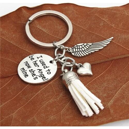 1pc Heart Wings Keychains With White Tassel Keyring Gift Mom In Memory Of Mom I Used To Be Her Angel Now Shes Mine E2182