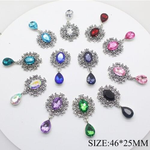 10pcs /lot 46*25MM Sewing Accessories Metal Acrylic Rhinestone Buttons for Craft Alloy Snap Button for Wedding Decorative