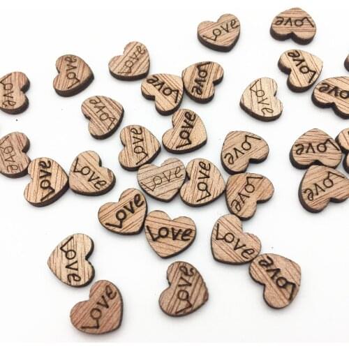 100pcs Rustic Wood 10mm 15mm Love Heart Shaped Wood Slices Confetti Crafts for Wedding Party Ornaments Table Scatter Decorations
