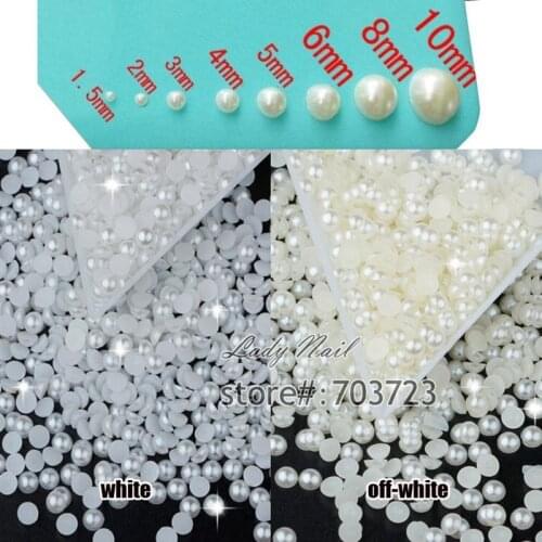 1000pcs 2mm - 14mm Shiny White off-white Half Round Pearl Beads Flat Back Gems Pearl Beads Nail Art Phone Jewelry DIY Decoration