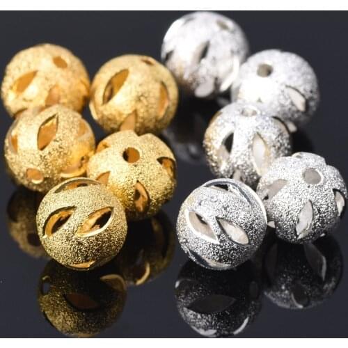 20pcs Gold Plated Color Round 10mm Hollow Matte Metal Brass Loose Spacer Big Hole Beads lot for Jewelry Making DIY Crafts
