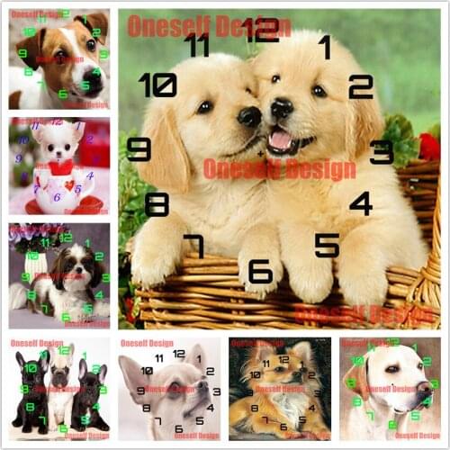 2021hot diy diamond painting clock animal dog diamond embroidery clock dog rhinestone pictures decoration home diamond art kit