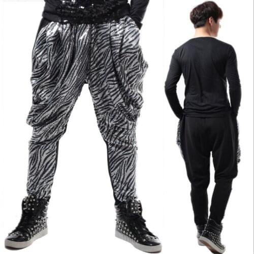 27-40 Men Singers Clothing Loose Stage Wild Lantern Pants Sequins Harlan Pants Bar Nightclub Ds Stage Show Plus Size Costumes
