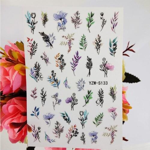 3D Stickers on the Fingernails Geometric Colorful Leaf Nail Sticker Flowers Sliders For Nails Manicure Decoraciones Accesoires