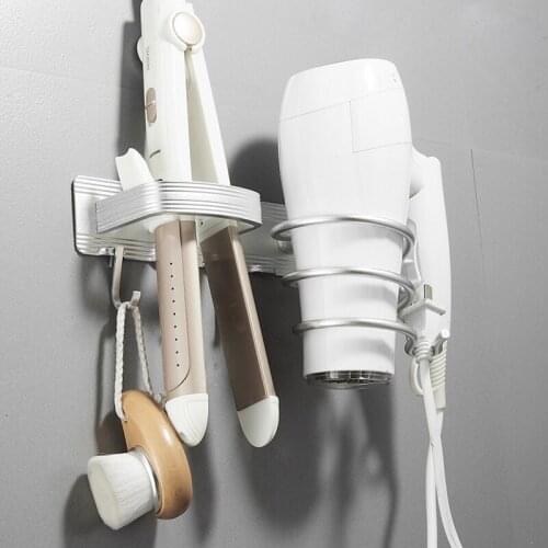 Aluminum DIY Hair Dryer Rack Wall Mounted Hairdryer Straightener Holder Set Bathroom Shelf for Washroom Supplies