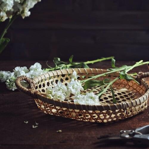 Bamboo Kitchen Plates Storage Baskets Vegetables Fruits Plate Serving Tray Round Food Decor Organizer Platter Photography Props