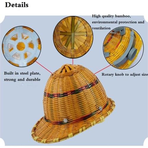 Bamboo Helmet Belt Steel Plate Sun Protection Anti Smashing Ventilation Motorcycle Cycling Helmet Hat Hand Made Bamboo Woven