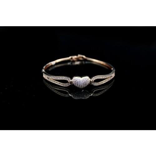MADALENA SARARA AAA Zircon Inlaid Bangle Girls Bracelet Heart Zircon Inlaid Style So Cute For Gift Gold Tone Copper Bracelet