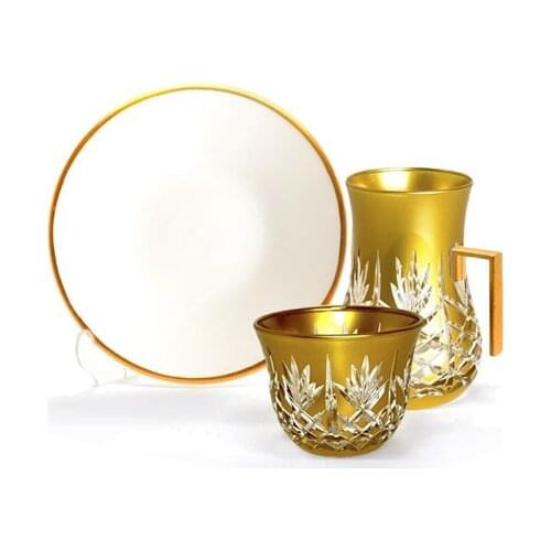 Drop Efe Handled Tea & Arabian Coffee Cup Set 18 Pieces Pineapple special Gold