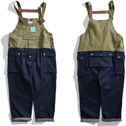 Patchwork Denim Rompers Mens Jumpsuit Cargo Jean Overalls New One piece Suits Romper Loose fit Overalls