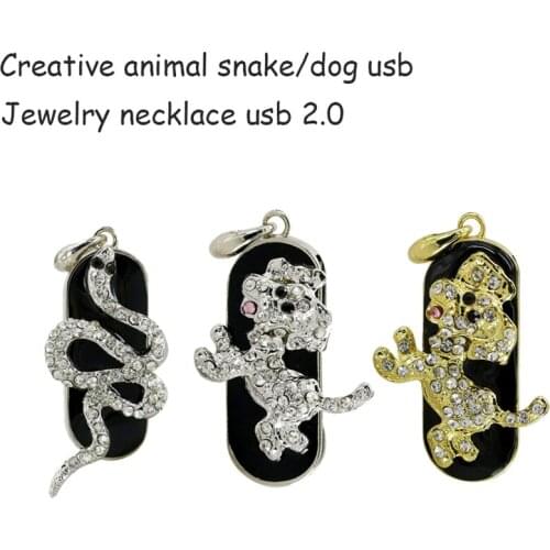 Diamond Crystal Snake 128GB Pen Drive Dog Necklace Usb Flash Drive 8GB 16GB 32GB USB Flash 2.0 Mini Memory Drive Stick Storage
