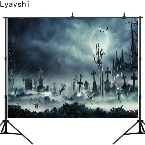 Lyavshi Photography Backdrops Creepy Cemetery Gravestone forest pumpkin night Halloween Party Background Photo Studio Props