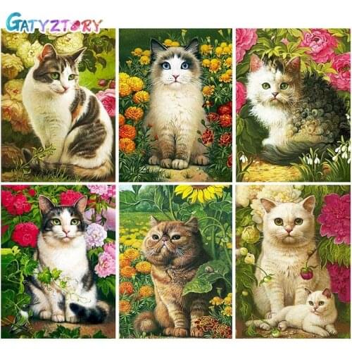 GATYZTORY 60x75cm DIY Painting By Numbers Flower Cat Picture Coloring Zero Basis HandPainted Oil Painting Home DecorUnique Gift