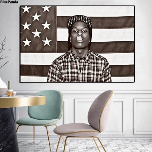 Asap Mob Rocky Smoking With Flag Poster Music Art Canvas Painting Oil Print Picture For Living Room Home Decor