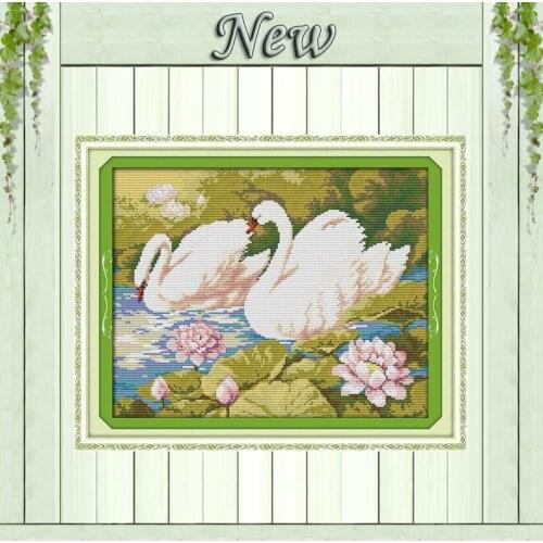Lotus pond & swans animal Paintings Decor Counted Print on canvas DMC 14CT 11CT DIY Cross Stitch Needlework Kits Embroidery Sets