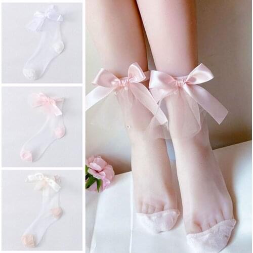 2Pcs Summer Casual Thin Socks Transparent Thin Breathable Sock Fresh Short Socks Retro Lace Bow Mesh Glass Yarn Socks