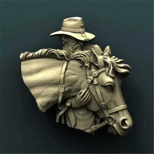 Cowboy horse head 3D model relief STL model for CNC Router carving engraving artcam aspire