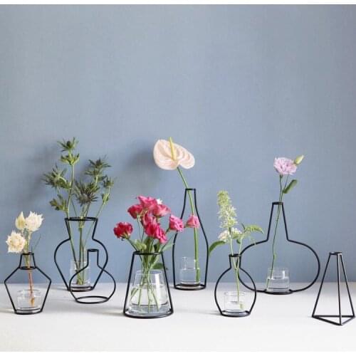 Living Room Creative Black Lines Extremely Simple Abstract Wrought Iron Vase Dried Flowers Vases Bracket Nordic Floral Ornaments