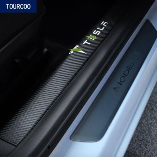 Car Styling Carbon Fiber Door Sill Protective Stickers for Tesla Model 3 2017-2020 Front Rear Door Stickers 4Pcs