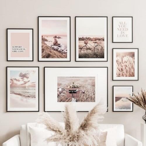 Autumn Sea Beach Reed Bicycle Wall Art Canvas Painting Nordic Posters And Prints Landscape Wall Pictures For Living Room Decor