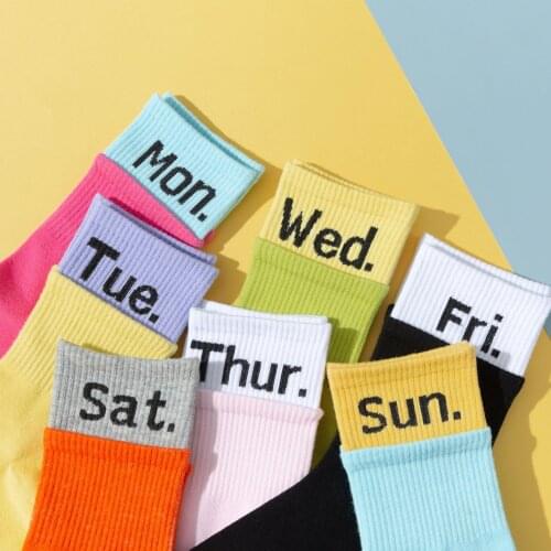 New Trend Personality Week Letters Print Socks For Women Fashion Creative Novelty Colorful Layered Mouth Harajuku Funny Sock