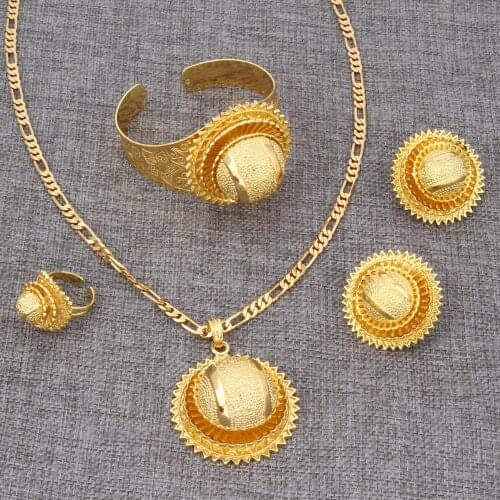 Bangrui Ethiopian New Jewelry sets Necklaces/Clip Earrings/Ring/Bangle Gold Africa Bride Wedding Habesha Eritrea Gift Set