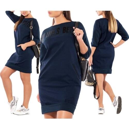Letter Print New Women Dresses Warm Plus Size Casual Elegant Blue women Clothing