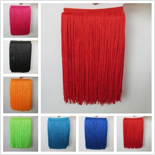 Wholesale 1 meter/lot 30cm Long Fringe Lace Tassel Polyester Lace Trim Ribbon Latin dance skirt curtain fringes for sewing