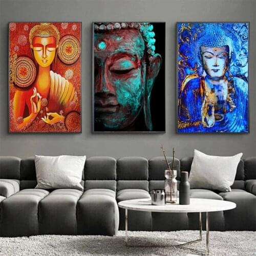 Orange Buddha Statue Religious Buddhism Art Posters and Prints Oil Painting On Canvas Wall Art Picture Living Room Decorations