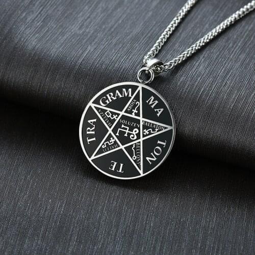 Punk Mens Tetragrammaton Necklaces Stainless Steel Pentagram of Solomon Pendant Name of God Collar Gifts for Him
