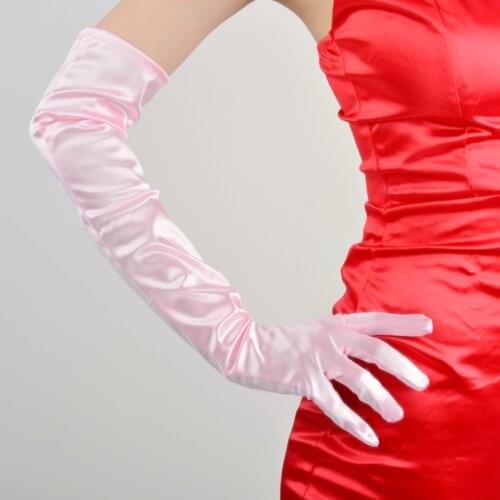 Bridal Wedding Gloves Women Evening Party Long Satin Gants De Femmes Full Finger Pink Black White Gloves Dress Guantes Largos